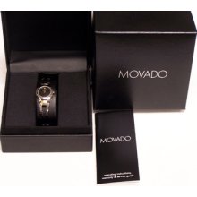 Movado Swiss Watch Amorosa 24mm Black Dial Bengal Bracelet Two Tone 0604760