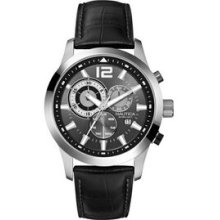 Nautica Men`s Chronograph Watch W/ Black Croc Leather Band & Gray Dial