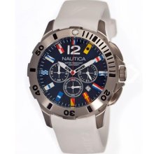 Nautica Mens Chronograph Flag Watch Stainless Watch - White Rubber Strap - Blue Dial - N18638G