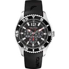 Nautica Mens NST 07 Multifunction Stainless Watch - Black Rubber Strap - Black Dial - N11086G