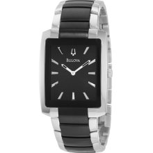 New BULOVA Ladies Analog Quartz Watch Silver-Tone Black Steel Bracelet