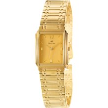 New BULOVA Mens Analog Rectangular Quartz Wrist Watch Gold-Tone Bracelet