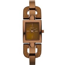 New DKNY Ladies Glitz Brown Rectangular Analog MOP Dial Bangle Watch NY8468