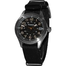 New FOSSIL Mens Analog Round Quartz Steel Watch Black Nylon Strap FS4694