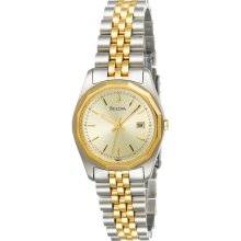 New Ladies BULOVA Analog Round Quartz Wrist Watch Two-Tone Steel Bracelet