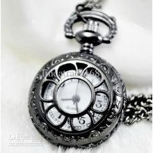 New Lead Black Small Sunflower Pocket Watch Fashion Necklace Sweater