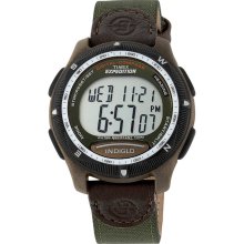 New TIMEX Expedition Mens Round Digital Compass Watch Green Nylon Leather Band