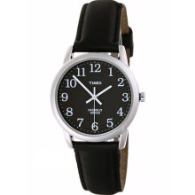 NEW TIMEX Mens Analog Round Silver-Tone Steel Watch Black Leather Strap Indiglo - Black - Surgical Steel