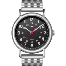 New TIMEX Weekender Analog Round Black Dial Mens Watch Stainless Steel Bracelet