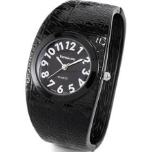 New Women's Black White Dial Quartz Bangle Cuff Watch