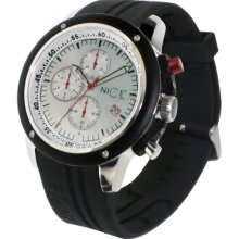Nice Italy Mens Enzo Chrono Stainless Watch - Black Rubber Strap Strap - Silver Dial - NICW1057ENC021002