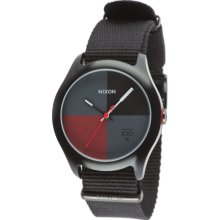Nixon Quad Watch - Men's All Black/Dark Red Nylon, One Size