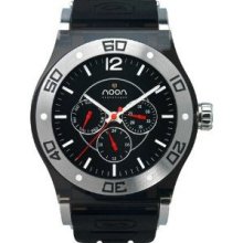 Noon Copenhagen Mens No. 69 Multifunction Stainless Watch - Black Rubber Strap - Black Dial - 69-001S1