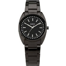 Oasis Ladies B955 Black Bracelet Watch With Black Stone Set Dial