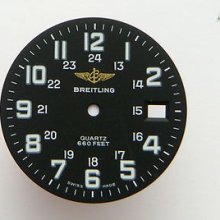Original Vintage Breitling Quartz Black 660 Ft Large Numerals Watch Dial Men's