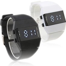 Pair of Silicone Band Style Sports Blue Light LED Wrist Watches - Black & White