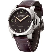 Panerai Luminor Titanium Brown Leather Watch Black Arabic Dial 00351