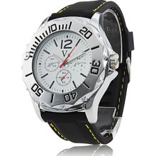 PC Movement Silver Case Dial White Black Silicone Band Wrist Watch