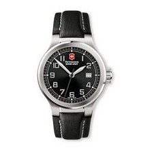 Peak II Watch With Large Black Dial & Black Leather Strap