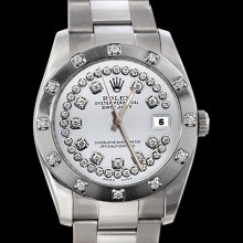 Pearlmaster diamond bezel rolex datejust watch white string dial date just