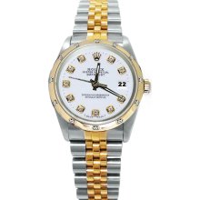 Pearlmaster diamond bezel white dial rolex date just watch solid gold & SS