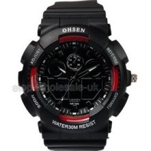 Perpetual Calendar Auto Date Digital Multifunction Sport Mens Watch Red Gift