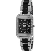 Peugeot Crystal Accented Rectangular Silver-Tone Acrylic Link Watch
