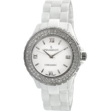 Peugeot PS4830WT Swarovski Crystal White Dial Ceramic Women's Watch