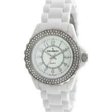 Peugeot Women's Swarovski Crystal Bezel Acrylic Watch - White