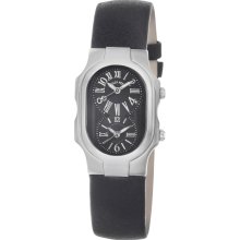 Philip Stein Women's 'Signature' Black Dial Black Leather Strap Watch