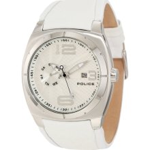 Police Men's Eclipse Watch 12675js/04 With White Leather Strap And Silver Dial
