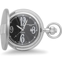 Polished silver quartz pocket watch & chain by charles hubert #3715