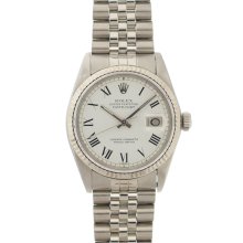 Pre-owned Rolex Men's Datejust Stainless Steel White Gold White Roman Dial Watch (SS white gold 36mm, roman dial)