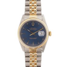 Pre-owned Rolex Men's Datejust Two-tone Blue Dial Watch (SS yellow gold 36mm, blue dial)