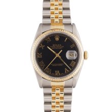Pre-owned Rolex Men's Datejust Two-tone Black Roman Dial Watch (SS yellow gold 36mm, black Roman dial)