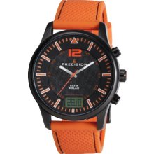 Precision Men's Quartz Watch With Black Dial Analogue - Digital Display And Orange Silicone Strap Prew1111