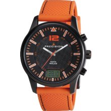 Precision Men's Quartz Watch With Black Dial Analogue - Digital Display And Orange Silicone Strap Prew1111