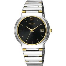 Pulsar Gents 2 Tone Bracelet Black Dial PXH563X1 Watch