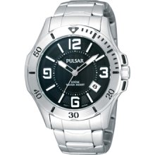 Pulsar Mens Stainless Steel Black Dial Watch