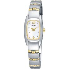 Pulsar PJ5107 Ladies Gold Plate & Stainless Watch w Mother of Pearl Dial