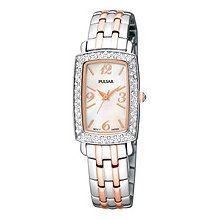 Pulsar PTC507 Womens Crystal Case 2-tone Bracelet White Mother-Of Pearl Watch