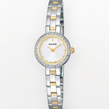 Pulsar Womens Crystal Analog Stainless Watch - Two-tone Bracelet - Silver Dial - PJ4001X