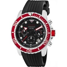 Red Line Men's Piston Chronograph Black Dial Red Bezel Black Silicone