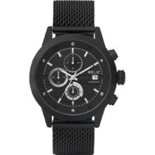 Relic By Fossil Black Dial Metal Mesh Bracelet Men's Watch