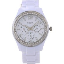 Relic By Fossil Women's Starla White Resin Watch Swarovski Crystals Zr15551