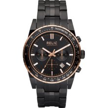 Relic Mens Brady Black Stainless Steel Watch with Rose Gold-Tone Accents Black