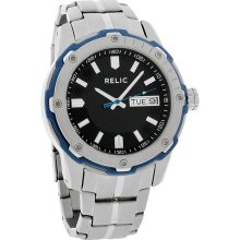 Relic Wet By Fossil Mens Black DayDate Dial Stainless Steel Quartz Watch ZR77238