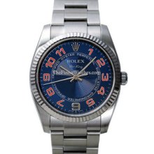 Rolex Air-King Watch, Fluted Bezel, Blue Dial/Orange Arabic 114234