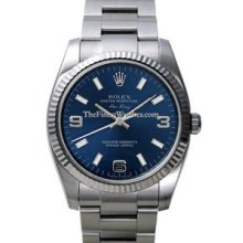Rolex Air-King Watch, Fluted Bezel, Blue Dial/Luminous Index 114234