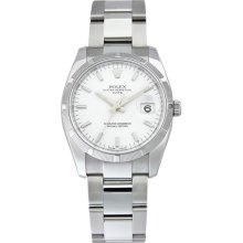 Rolex Date White Index Dial Engine Turned Bezel Mens Watch 115210WSO